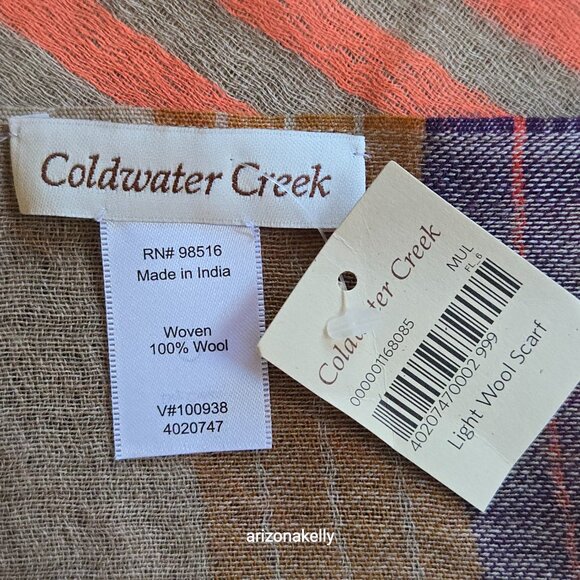 NWT Coldwater Creek Wool Scarf Lightweight Stripes Colorful - Picture 3 of 10